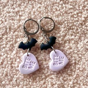 NEW Bite Me Valentines Earrings Conversation Hearts - Polymer Clay Jewelry